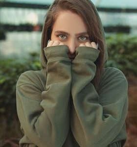 Merino blend hoodie worn outdoors